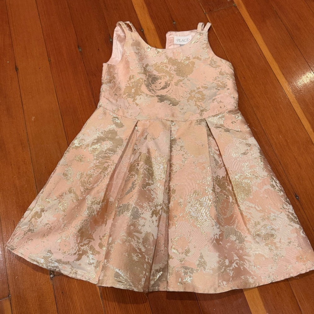 Girls Sleeveless Pink & Gold Party Dress Size 5